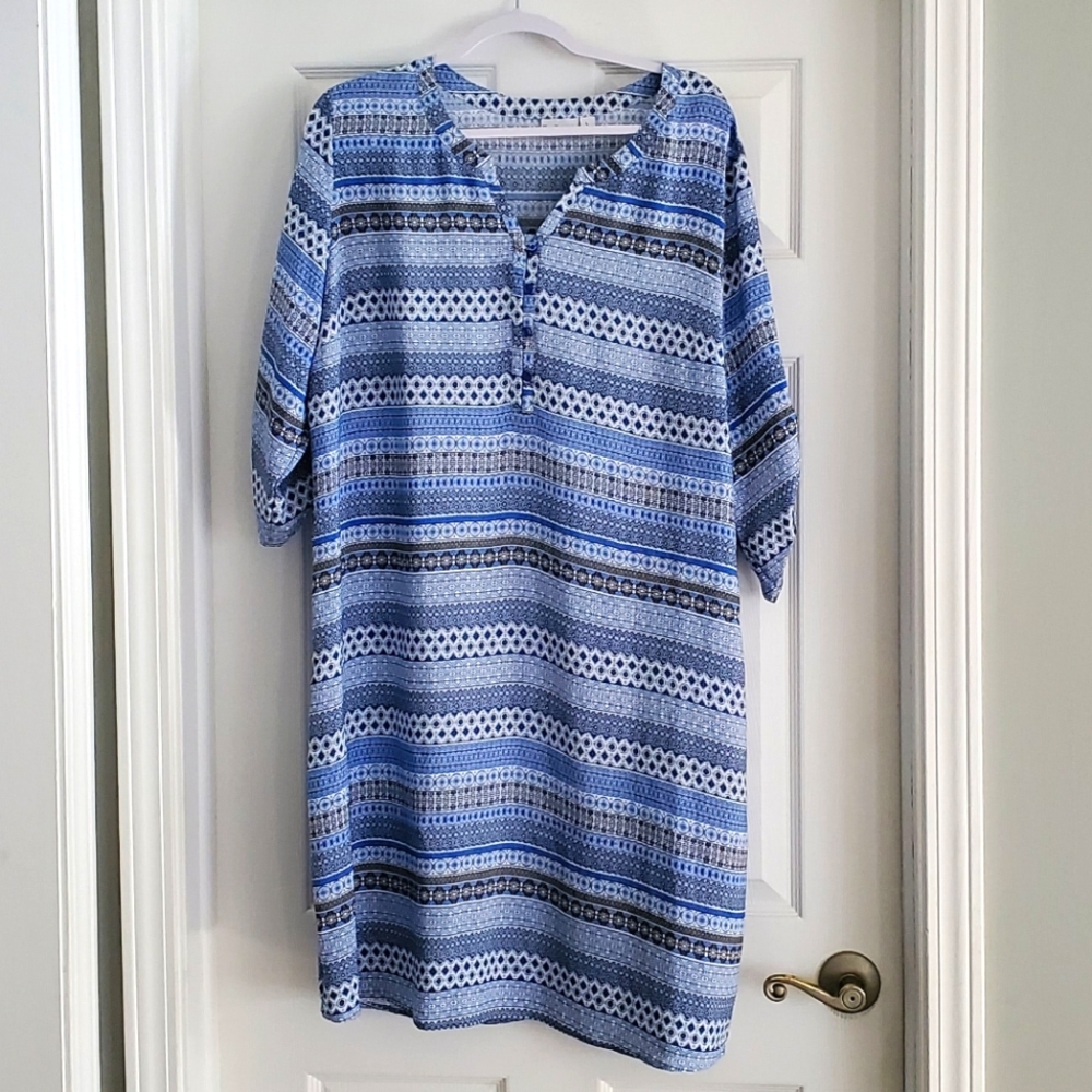 Kim Rogers Blue & Gray Shirt Dress